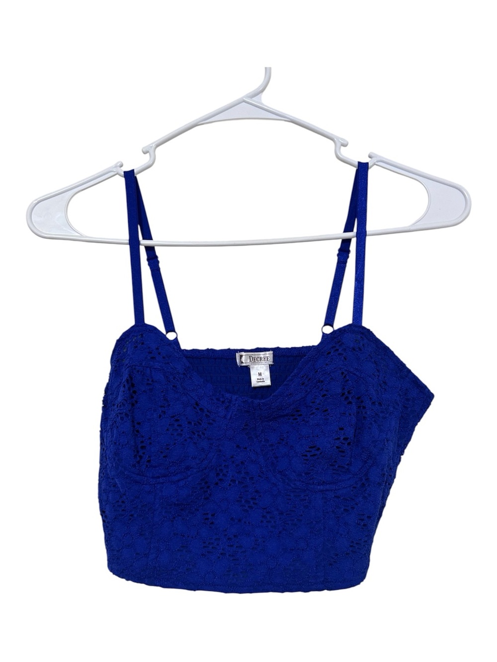 Decree Floral Lace Smocked Crop Cami Top Royal Blue Bustier Camisole Medium